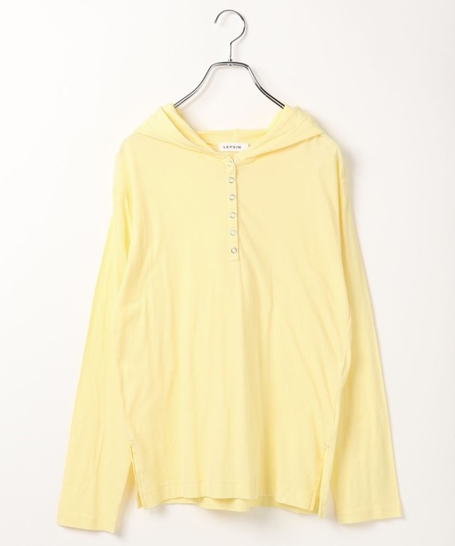 LEPSIM（レプシィム）の「シアーフードヘンリープルオーバー　661801（Tシャツ/カットソー・レディース・イエロー/ライトグレー/チャコールグレー・FREE）」の5枚目の写真