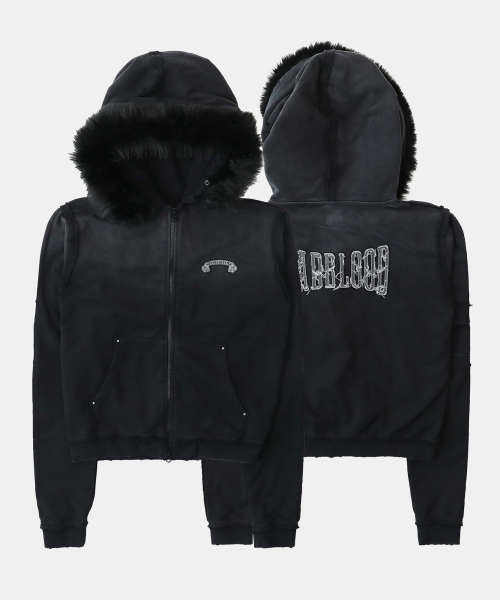 BADBLOOD(バッドブラッド)の「ロエッジデタッチャブルファーフードジップアップスリムフィット - ウォッシュドブラック(パーカー・レディース・その他・S/M/L)」の1枚目の写真