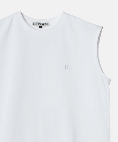 LE CIEL BLEU（ルシェルブルー）の「"LE"スリーブレスTシャツ / "LE" Sleeveless T-shirt（Tシャツ/カットソー・レディース・オフホワイト/ブラック・36）」の3枚目の写真