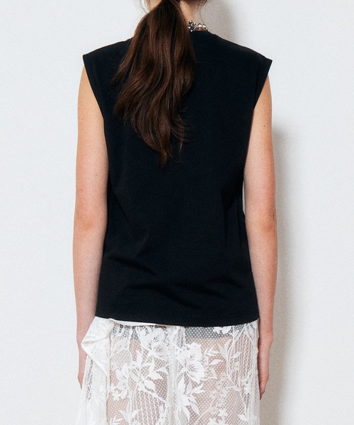 LE CIEL BLEU（ルシェルブルー）の「"LE"スリーブレスTシャツ / "LE" Sleeveless T-shirt（Tシャツ/カットソー・レディース・オフホワイト/ブラック・36）」の10枚目の写真