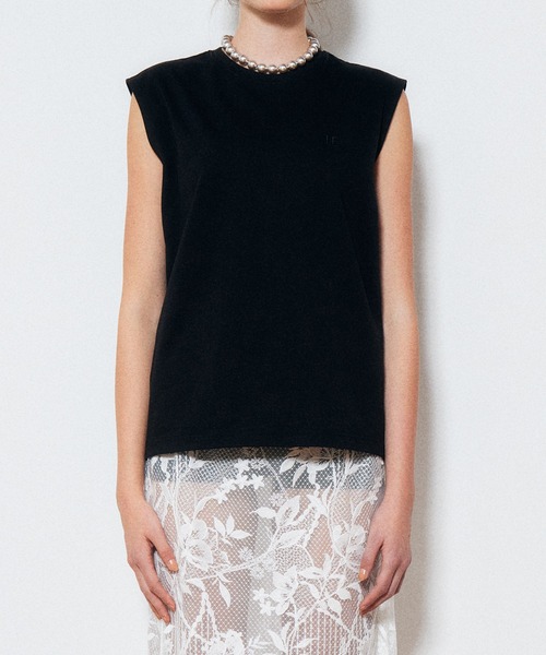 LE CIEL BLEU（ルシェルブルー）の「"LE"スリーブレスTシャツ / "LE" Sleeveless T-shirt（Tシャツ/カットソー・レディース・オフホワイト/ブラック・36）」の9枚目の写真