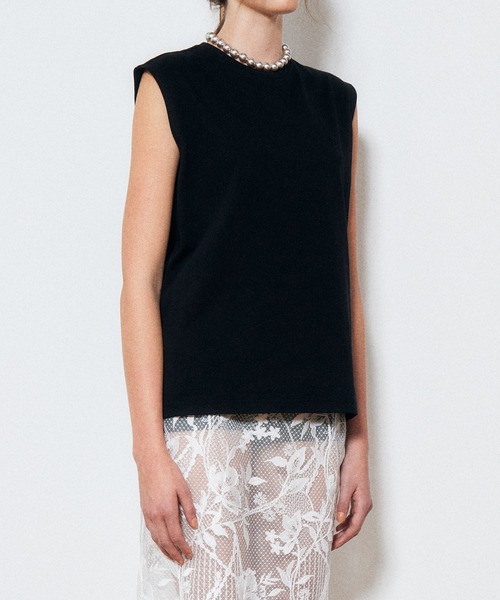 LE CIEL BLEU（ルシェルブルー）の「"LE"スリーブレスTシャツ / "LE" Sleeveless T-shirt（Tシャツ/カットソー・レディース・オフホワイト/ブラック・36）」の8枚目の写真