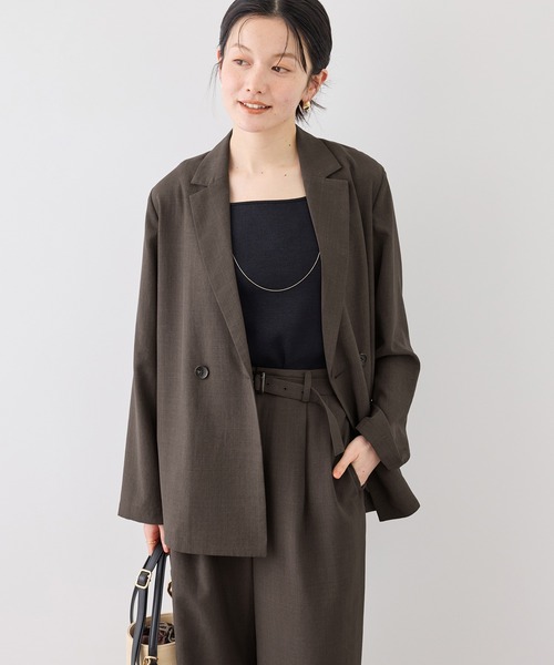 ROPE' PICNIC（ロペピクニック）の「エアリーリネンライク ダブルジャケット/接触冷感・UVカット・速乾（テーラードジャケット・レディース・ブラック/ベージュ/ダークブラウン/キャメル・FREE）」の2枚目の写真