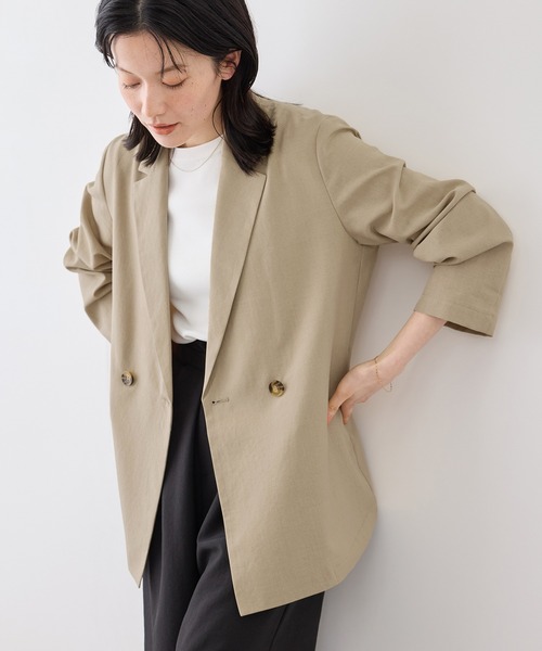 ROPE' PICNIC（ロペピクニック）の「エアリーリネンライク ダブルジャケット/接触冷感・UVカット・速乾（テーラードジャケット・レディース・ブラック/ベージュ/ダークブラウン/キャメル・FREE）」の3枚目の写真
