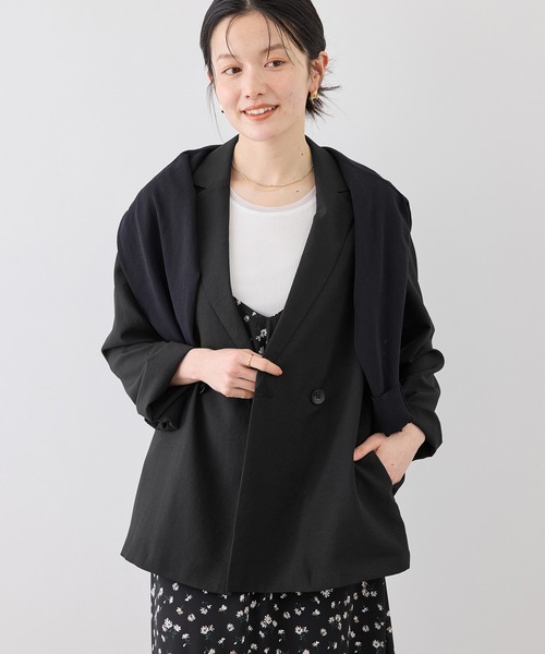 ROPE' PICNIC（ロペピクニック）の「エアリーリネンライク ダブルジャケット/接触冷感・UVカット・速乾（テーラードジャケット・レディース・ブラック/ベージュ/ダークブラウン/キャメル・FREE）」の7枚目の写真