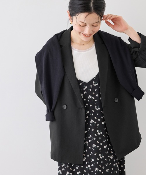 ROPE' PICNIC（ロペピクニック）の「エアリーリネンライク ダブルジャケット/接触冷感・UVカット・速乾（テーラードジャケット・レディース・ブラック/ベージュ/ダークブラウン/キャメル・FREE）」の8枚目の写真