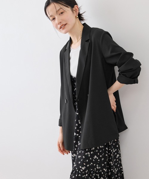 ROPE' PICNIC（ロペピクニック）の「エアリーリネンライク ダブルジャケット/接触冷感・UVカット・速乾（テーラードジャケット・レディース・ブラック/ベージュ/ダークブラウン/キャメル・FREE）」の9枚目の写真