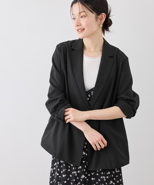 ROPE' PICNIC（ロペピクニック）の「エアリーリネンライク ダブルジャケット/接触冷感・UVカット・速乾（テーラードジャケット・レディース・ブラック/ベージュ/ダークブラウン/キャメル・FREE）」の12枚目の写真