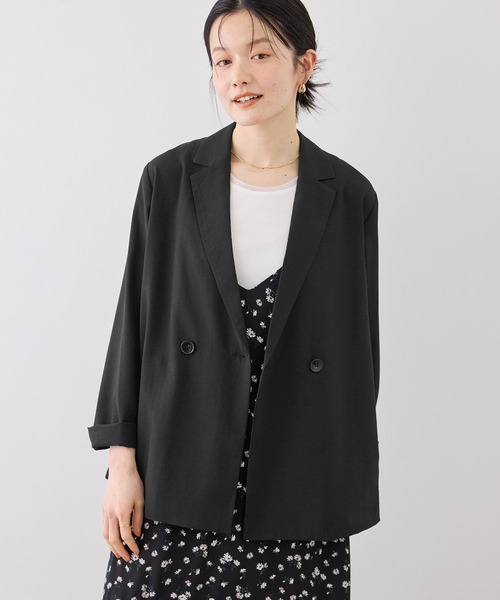 ROPE' PICNIC（ロペピクニック）の「エアリーリネンライク ダブルジャケット/接触冷感・UVカット・速乾（テーラードジャケット・レディース・ブラック/ベージュ/ダークブラウン/キャメル・FREE）」の11枚目の写真