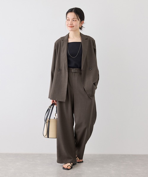 ROPE' PICNIC（ロペピクニック）の「エアリーリネンライク ダブルジャケット/接触冷感・UVカット・速乾（テーラードジャケット・レディース・ブラック/ベージュ/ダークブラウン/キャメル・FREE）」の14枚目の写真