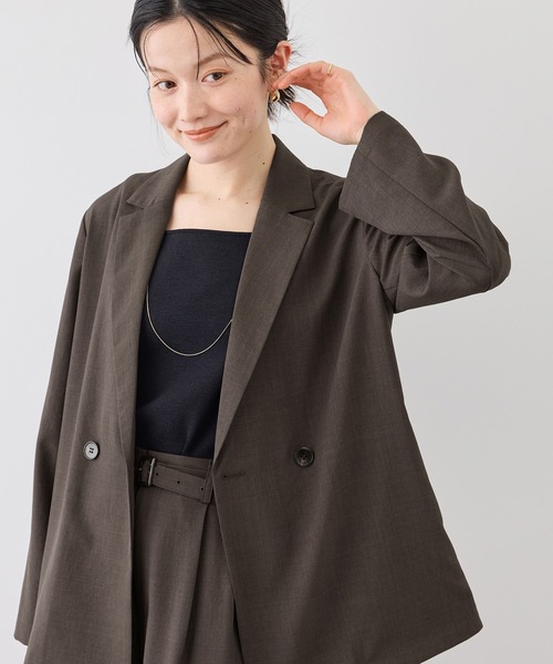 ROPE' PICNIC（ロペピクニック）の「エアリーリネンライク ダブルジャケット/接触冷感・UVカット・速乾（テーラードジャケット・レディース・ブラック/ベージュ/ダークブラウン/キャメル・FREE）」の18枚目の写真