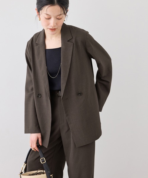 ROPE' PICNIC（ロペピクニック）の「エアリーリネンライク ダブルジャケット/接触冷感・UVカット・速乾（テーラードジャケット・レディース・ブラック/ベージュ/ダークブラウン/キャメル・FREE）」の19枚目の写真