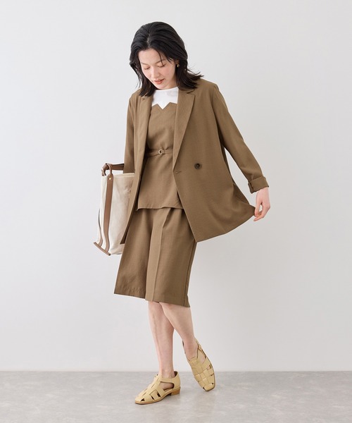 ROPE' PICNIC（ロペピクニック）の「エアリーリネンライク ダブルジャケット/接触冷感・UVカット・速乾（テーラードジャケット・レディース・ブラック/ベージュ/ダークブラウン/キャメル・FREE）」の21枚目の写真