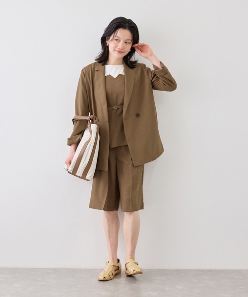 ROPE' PICNIC（ロペピクニック）の「エアリーリネンライク ダブルジャケット/接触冷感・UVカット・速乾（テーラードジャケット・レディース・ブラック/ベージュ/ダークブラウン/キャメル・FREE）」の22枚目の写真