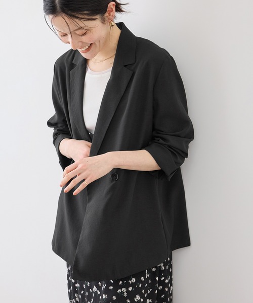 ROPE' PICNIC（ロペピクニック）の「エアリーリネンライク ダブルジャケット/接触冷感・UVカット・速乾（テーラードジャケット・レディース・ブラック/ベージュ/ダークブラウン/キャメル・FREE）」の10枚目の写真