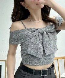 フロント ビッグ リボン オフショルダー トップス