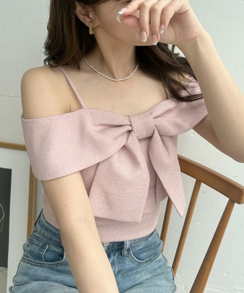 Ada.(エイダ)の「フロント ビッグ リボン オフショルダー トップス(シャツ/ブラウス・レディース・ブラック/オフホワイト/ピンク・FREE)」の7枚目の写真