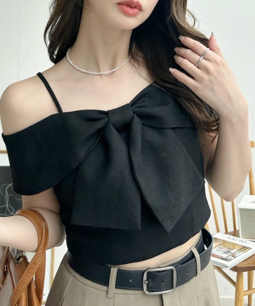 Ada.(エイダ)の「フロント ビッグ リボン オフショルダー トップス(シャツ/ブラウス・レディース・ブラック/オフホワイト/ピンク・FREE)」の17枚目の写真