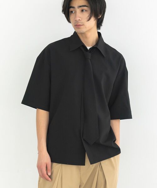 CRAFT STANDARD BOUTIQUE(クラフトスタンダードブティック)の「タイ付き半袖シャツ(シャツ/ブラウス・メンズ・ブラック/グレー・L/M)」の1枚目の写真