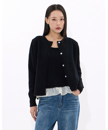Punching Cardigan & Chiffon Bustier Set (BLACK)
