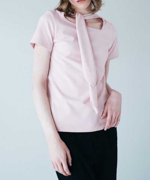 soduk(スドーク)の「ribbon t-shirt(Tシャツ/カットソー・レディース・ピンク/ブラック系/ホワイト・ONE SIZE)」の1枚目の写真