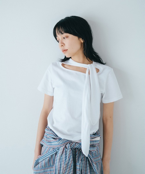 soduk(スドーク)の「ribbon t-shirt(Tシャツ/カットソー・レディース・ピンク/ブラック系/ホワイト・ONE SIZE)」の4枚目の写真