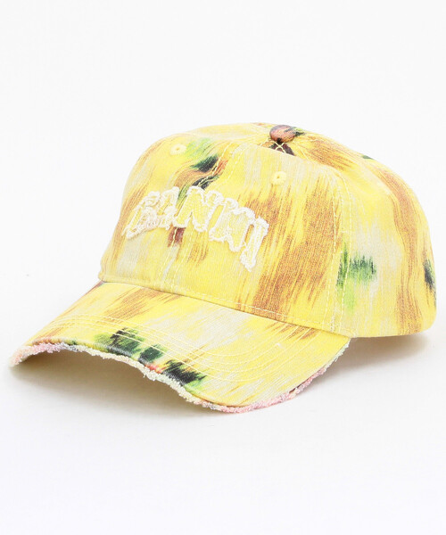 Firsthand(ファーストハンド)の「GANNI/ガニー Washed Cotton Print Canvas Cap / B3020171 / プリント キャンバス ロゴキャップ(ハット・レディース・レモンイエロー/ピンク/ブラウン・ONE SIZE)」の2枚目の写真