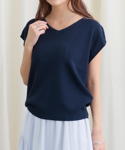 COHINA(コヒナ)の「【接触冷感・UVカット】2wayフレンチニット 【低身長・小柄女性】(ニット/セーター・レディース・グリーン/レッド/ホワイト/ネイビー・ONE SIZE)」の4枚目の写真