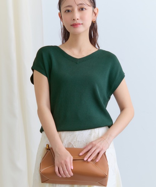 COHINA(コヒナ)の「【接触冷感・UVカット】2wayフレンチニット 【低身長・小柄女性】(ニット/セーター・レディース・グリーン/レッド/ホワイト/ネイビー・ONE SIZE)」の14枚目の写真