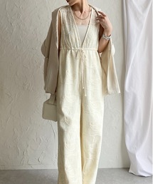 She's Closet（シーズクローゼット）の「刺繍レース 深Vネック ノースリーブ オールインワンワイドパンツ サロペット（サロペット/オーバーオール）」