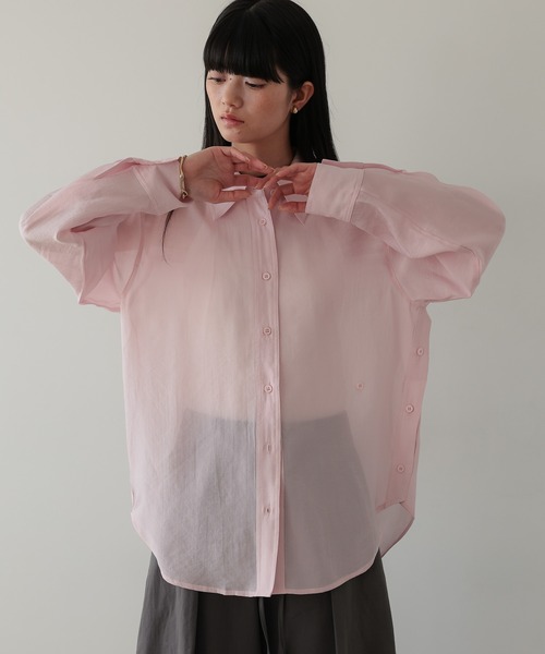 TENTO（テント）の「2WAYシアーシャツ（シャツ/ブラウス・レディース・イエロー/ライトピンク/グリーン/ライトブルー/ホワイト/ライトグリーン・FREE）」の6枚目の写真