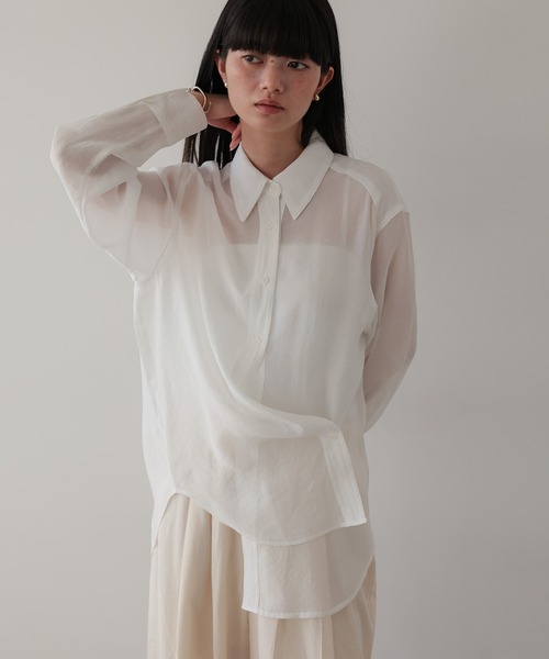 TENTO（テント）の「2WAYシアーシャツ（シャツ/ブラウス・レディース・イエロー/ライトピンク/グリーン/ライトブルー/ホワイト/ライトグリーン・FREE）」の2枚目の写真