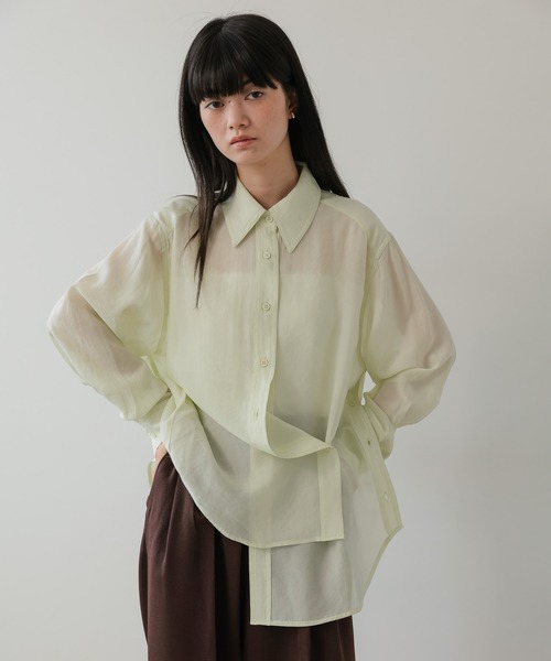TENTO（テント）の「2WAYシアーシャツ（シャツ/ブラウス・レディース・イエロー/ライトピンク/グリーン/ライトブルー/ホワイト/ライトグリーン・FREE）」の3枚目の写真