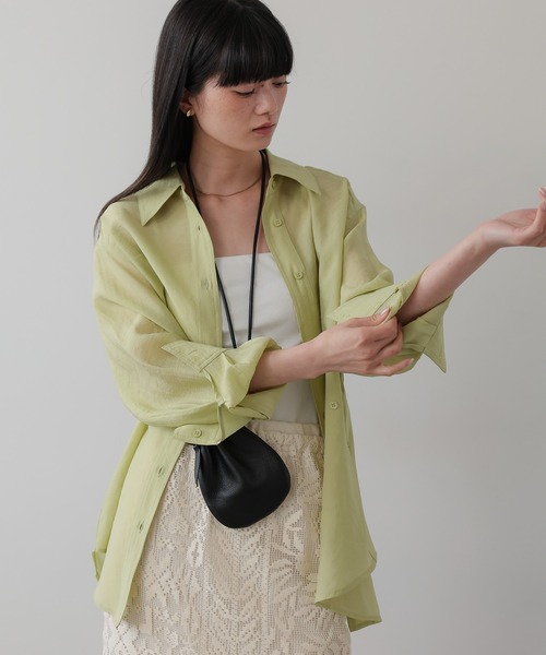 TENTO（テント）の「2WAYシアーシャツ（シャツ/ブラウス・レディース・イエロー/ライトピンク/グリーン/ライトブルー/ホワイト/ライトグリーン・FREE）」の4枚目の写真