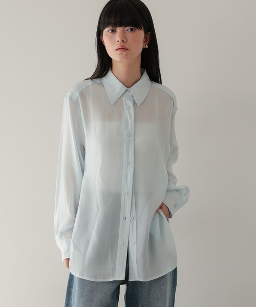 TENTO（テント）の「2WAYシアーシャツ（シャツ/ブラウス・レディース・イエロー/ライトピンク/グリーン/ライトブルー/ホワイト/ライトグリーン・FREE）」の5枚目の写真