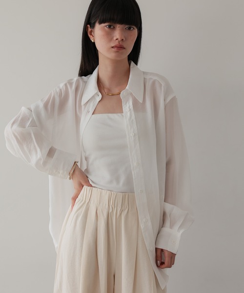 TENTO（テント）の「2WAYシアーシャツ（シャツ/ブラウス・レディース・イエロー/ライトピンク/グリーン/ライトブルー/ホワイト/ライトグリーン・FREE）」の7枚目の写真