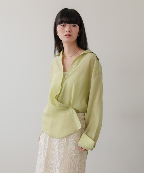 TENTO（テント）の「2WAYシアーシャツ（シャツ/ブラウス・レディース・イエロー/ライトピンク/グリーン/ライトブルー/ホワイト/ライトグリーン・FREE）」の17枚目の写真