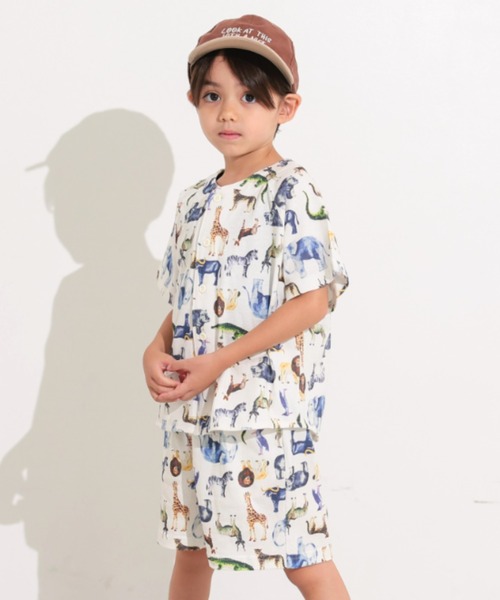 Ocean&Ground(オーシャン&グラウンド)の「アニマルプリントノーカラーカットソーシャツ(シャツ/ブラウス・キッズ・オフホワイト/ブラック・100/90/110/80/140/130/120)」の4枚目の写真