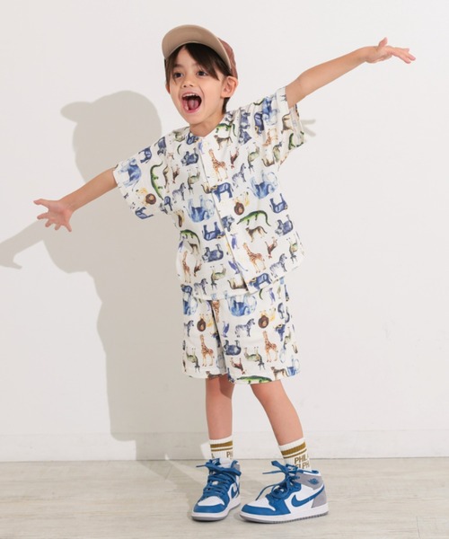 Ocean&Ground(オーシャン&グラウンド)の「アニマルプリントノーカラーカットソーシャツ(シャツ/ブラウス・キッズ・オフホワイト/ブラック・100/90/110/80/140/130/120)」の10枚目の写真