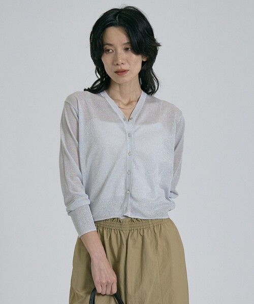 qualite(カリテ)の「【昨年大人気アイテム!新色追加】ラメニットカーディガン シアー 春服 夏服 オフィスカジュアル 羽織り(カーディガン/ボレロ・レディース・チャコールグレー/シルバー/その他/ブラウン・フリー)」の5枚目の写真
