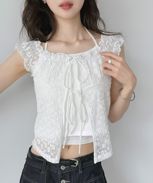 Jewelobe(ジュエローブ)の「2WAYフラワーリボンブラウス(Tシャツ/カットソー・レディース・ホワイト/ブルー・FREE)」の2枚目の写真