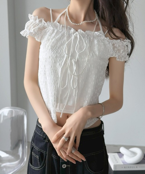 Jewelobe(ジュエローブ)の「2WAYフラワーリボンブラウス(Tシャツ/カットソー・レディース・ホワイト/ブルー・FREE)」の15枚目の写真