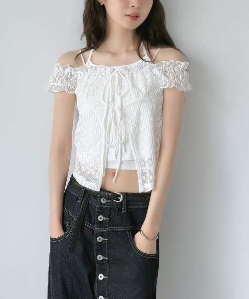 Jewelobe(ジュエローブ)の「2WAYフラワーリボンブラウス(Tシャツ/カットソー・レディース・ホワイト/ブルー・FREE)」の16枚目の写真