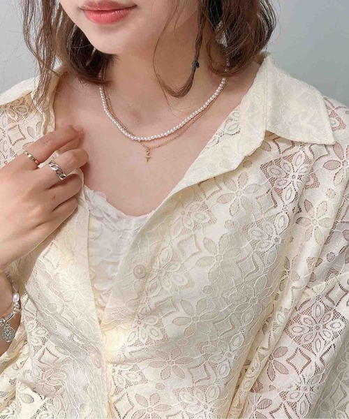AS KNOW AS plus(アズノゥアズプラス)の「パール×クロスチェーン 2連ネックレス(ネックレス・レディース・シルバー/ゴールド・FREE)」の2枚目の写真