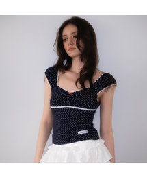 Rose Dot Shirring sleeveless [Navy]