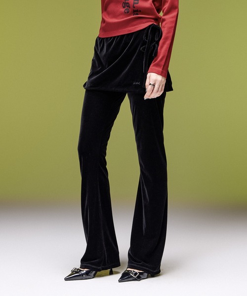 X-girl(エックスガール)の「LAYERED STYLE VELOUR PANTS(その他パンツ・レディース・ブラック/ブラウン・S/M)」の1枚目の写真
