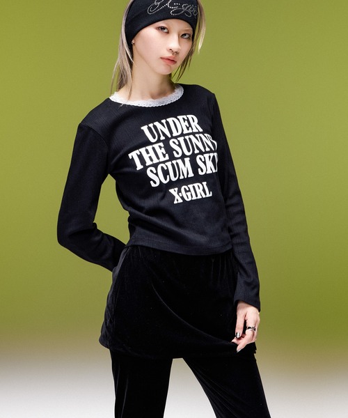 X-girl(エックスガール)の「LAYERED STYLE VELOUR PANTS(その他パンツ・レディース・ブラック/ブラウン・S/M)」の6枚目の写真