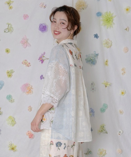 ScoLar(スカラー)の「ScoLar/スカラー レース刺繍パッチワークシャツ(シャツ/ブラウス・レディース・ブラック/ホワイト・FREE)」の6枚目の写真