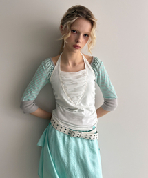 LACE STRAP HALTER TOP / ivory