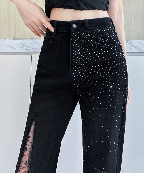 LUCPY(ラクピー)の「レース切替ワイドデニムパンツ(デニムパンツ・レディース・ブラック/ライトブルー・LARGE/MEDIUM/SMALL/X-SMALL)」の5枚目の写真